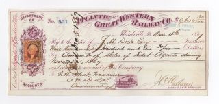 1867 Atlantic And Great Western Railway Company Check photo