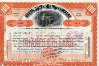 Stock Certificate: North Butte Mining Co,  1907 photo