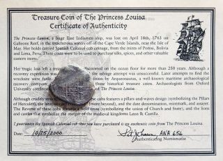1724p Y Bolivia 8 Reales Salvaged Treasure 1743 Princess Louisa Shipwreck Cob photo