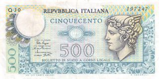 Italy 500 Lire 2.  4.  1979 Series Q 30 Circulated Banknote,  G10 photo