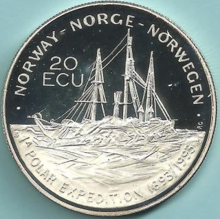 Norway.  1993 Silver 20 Ecu.  Nansen ' S Polar Expedition.  Proof photo