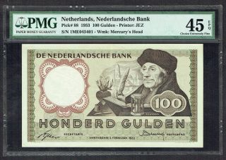 Netherlands 100 Gulden 1953 Xf / Pr Desiderius Erasmus Pmg 45epq P88 photo