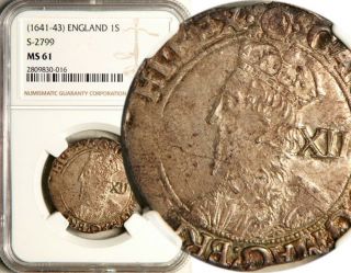 Ngc Ms - 61 England Silver 1 Shilling 1641 - 43 (rare This) Pop: 1/1 photo