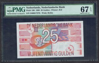 Netherlands 25 Gulden 1989 Roodborstje / Robin Pmg Gem Unc 67epq P100 photo