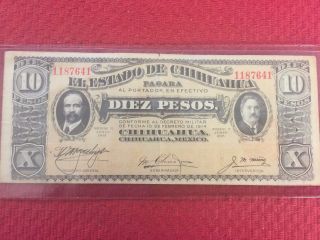 1914 El Estado De Chihuahua Mexico Diez Pesos Bank Note Bill 10 Pesos photo