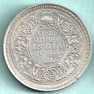 British India - 1944 - King George Vi Emperor - One Rupee - Silver Coin photo