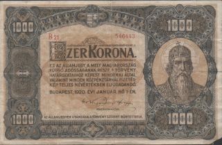 Hungary 1000 Korona 1.  1.  1920 P 66a Series B 21 Circulated Banknote photo