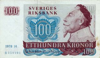 Sveriges Riksbank Sweden 100 Kronor 1978 Ef photo