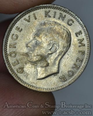 Zealand 6 Pence 1942 Au/unc Silver Km 8 6p George Vi Huia Bird Key Date photo