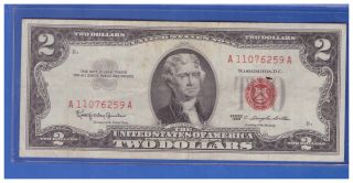 1963 $2 Dollar Bill Old Us Note Legal Tender Paper Money Currency Red Seal A745 photo