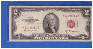 1953a $2 Dollar Bill Old Us Note Legal Tender Paper Money Currency Red Seal S251 photo
