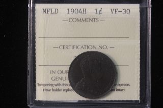 1904 H Canada / Newfoundland.  Large Cent.  Iccs Graded Vf - 30.  (xmi371) photo