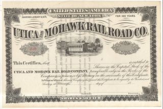 Utica And Mohawk Railroad Co Trolley Horse Car Ny York Stock Certificate photo