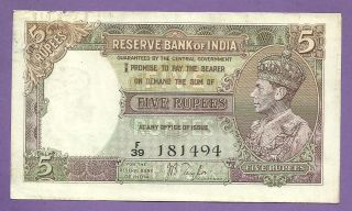 [an] India British 5 Rupees 1937 P18a Grade photo
