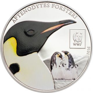 Silver Plated 2016 Tanzania 100 Shillings Wwf Emperor Penguin Ngc Pl69 Er Color photo