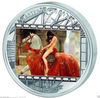 2013 Cook Islands Masterpieces Of Art Lady Godiva Silver Plated 55 Mm Big Coin photo