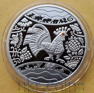 2017 Chinese Lunar Year Of The Rooster Ukraine 1/2 Oz Silver Proof Coin Gemstone photo