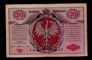 Poland 20 Marek 1917 A Pick 4a Fine Banknote. photo