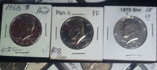 (3) Three Coin Spotless Bu 1968 S 1969 S 1970 S Kennedy Half Dollar Proof photo