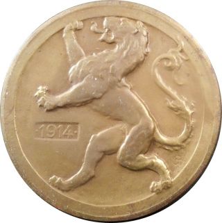 1914 Belgium Entry Into Great War/king Albert Bronze Art Nouveau Medal photo