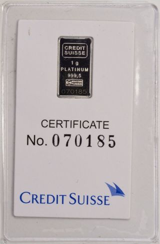 Credit Suisse 1 Gram Platinum Bar W/coa photo
