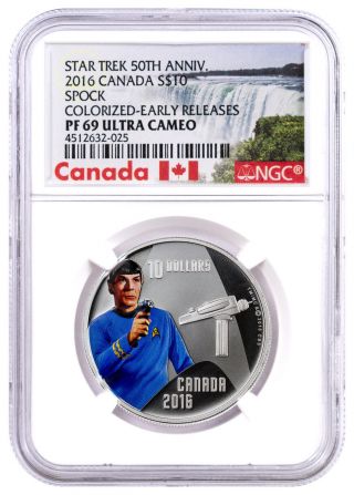 2016 Canada $10 1/2 Oz.  Colorized Silver Star Trek Spock Ngc Pf69 Uc Er Sku43743 photo