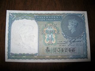 Old 1940 One Rupee Gov.  India Bank Note Foreign Paper Currency Unc George photo