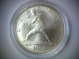 1992 - D Olympic Uncirculated Silver Dollar Coin,  In Airtite,  Baseball Pitcher, photo