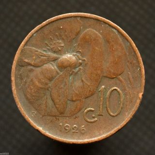 Italy 10 Centesimi 1926,  Km60,  Italia Animal Coin - Bee,  Exact Item Pictured. photo