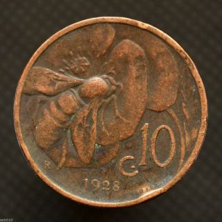 Italy 10 Centesimi 1927,  Km60,  Italia Animal Coin - Bee,  Exact Item Pictured. photo