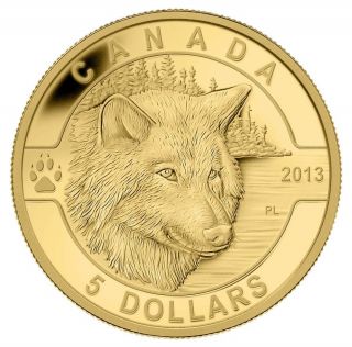 2013 O Canada Series $5 Fine Gold Coin - The Wolf - Tax Exempt photo
