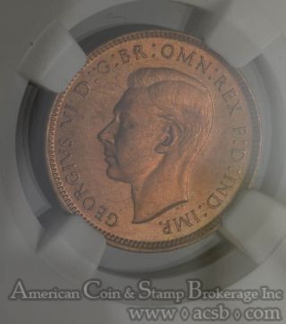 Great Britain 1 Farthing 1943 Ms66 Rd Ngc Bronze Km 843 George Vi Finest Red photo