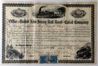 1872 United Jersey Rail Road Canal Company Signed Stock Certifcate Document photo