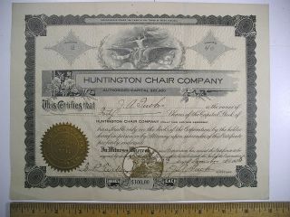 1905 Stock Cert No.  2 Huntington Chair Company Huntington,  Wv 40 Shares photo