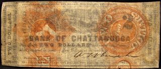 Rare 1862 Dated Confederate Bank Of Chattanooga $2.  00 Note. photo