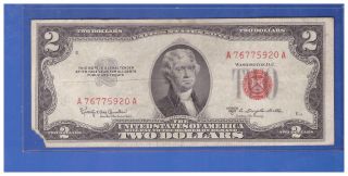 (1) - 1953c Series United States Note Red Seal $2 Two Dollar Bill Lt S641 photo