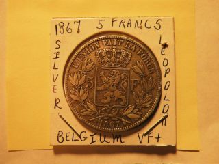 Belgium 1867 5 Francs Silver Leopold Ii Vg $34.  50 Save Now photo