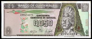 Guatemala 1/2 Quetzal 4/1/1989 P - 72a Ef Circulated Banknote photo