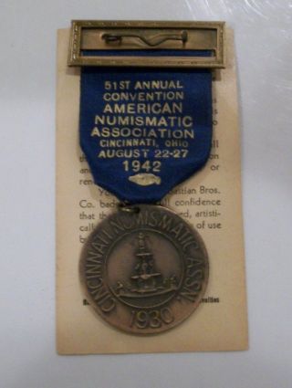 Vintage 51st.  Annual Numismatic Association Convention Medal Aug 22 - 27 1942 photo