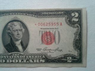 1953 Us $2 Red Seal Star Replacement Note In Crisp Au photo