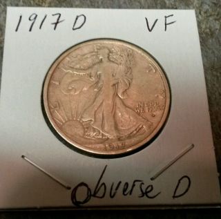 1917 D Obverse Mark Walking Liberty Silver Half Dollar Coin Details photo