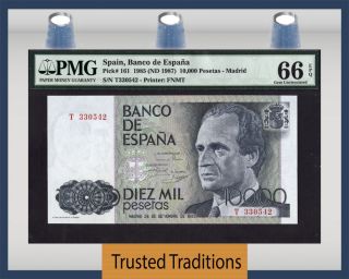Tt Pk 161 1985 10000 Pesetas Spain Banco De Espana Pmg 66 Epq Gem Uncirculated photo