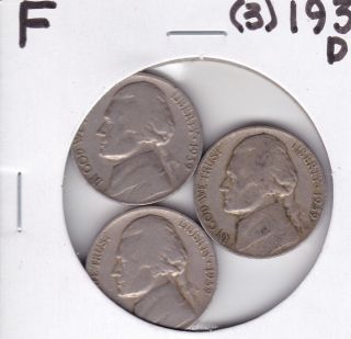 3 - 1939 - D Jefferson Nickels  Fine  Key Dates photo