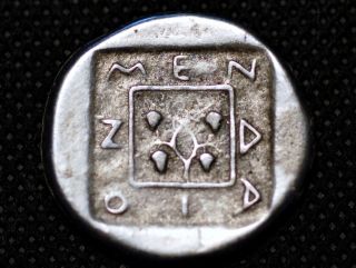 Greece Silver.  V Century Bc.  Menoli.  Dionis Drunk Seated On Animal Museum Res.  Coin photo