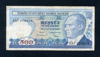 Turkey 500 Lira Law 1970 (1983) P - 195 F Circulated Banknote photo