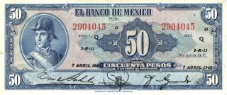 1943 Banco De México 50 Pesos - Ignacio Allende - Serie Q - Pick: 41b ¡¡ Au ¡¡ photo