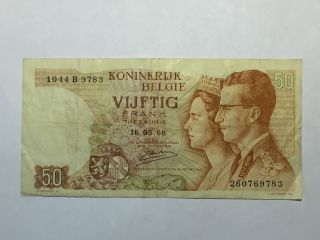 1966 Belguim 50 Francs Bill Koninkrijk Belgie Vijftig Frank,  Circulated photo