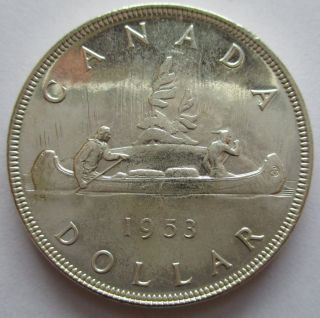 Canada 1953 Silver Brilliant Uncirculated No Shoulder Fold Dollar - Ms62 photo