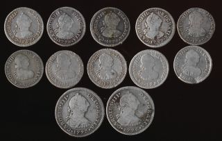 (1773 - 1798) Twelve Mexico Silver 1/2 & 1 Reales Different Dates photo