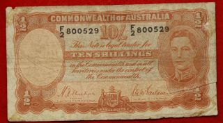 1942 Circulated Australia 10 Shilling Note P - 25a S/h photo
